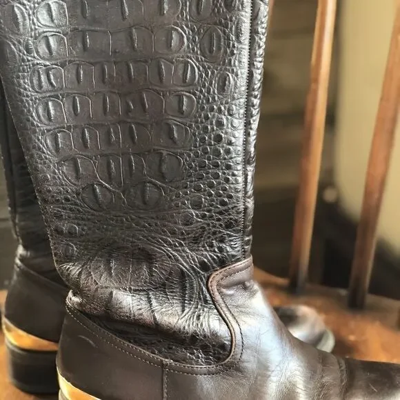 Vince Camuto Leather Riding Boot with Gold Accents - Picture 3 of 7